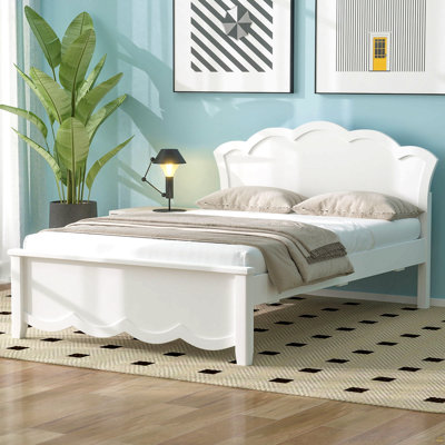 Twin Size Wood Platform Bed with Headboard, White
