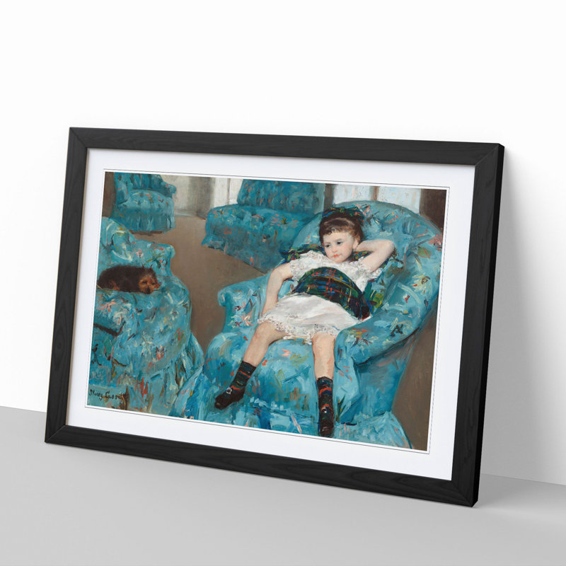 Little Girl in a Blue Armchair by Mary Cassatt - Picture Frame Painting, Black Framed, 27cm H x 36cm W x 2cm D