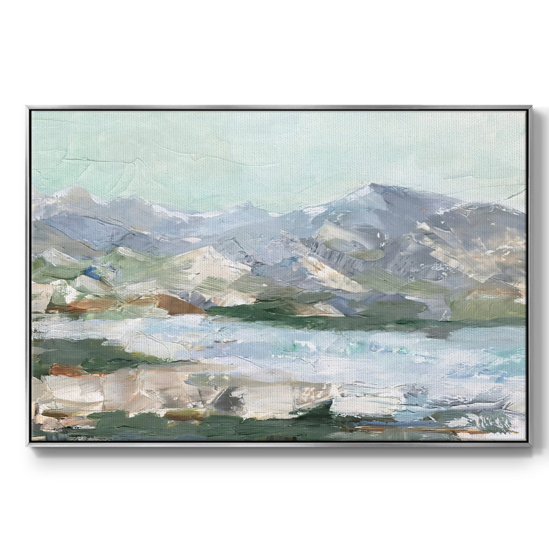 «Pastel Mountain View», toile tendue avec châssis en I, Encadrement argenté, H 25 po x l 37 po x P 2 po