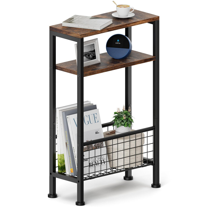 40cm W Metal Bedside Table, Brown