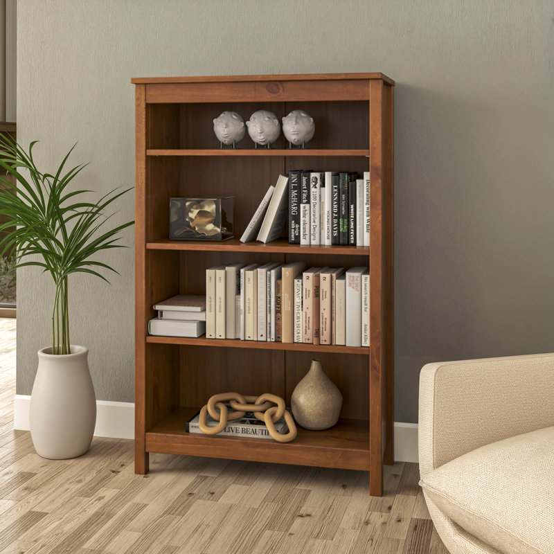 Classic Shaker Style Solid Wood Bookcase, (4 Shelves) 48"H x 30"W x 13.25"D, Dark Pecan