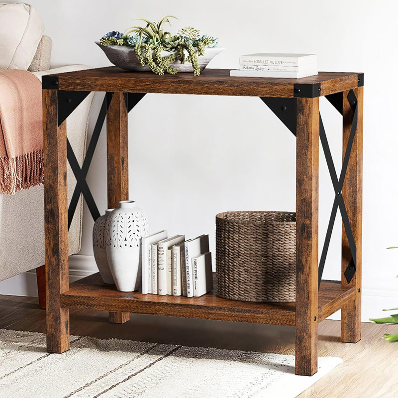 Table de bout étroite, ensemble de 2 tables de chevet / tables de chevet à 2 niveaux pour le salon, Rétro