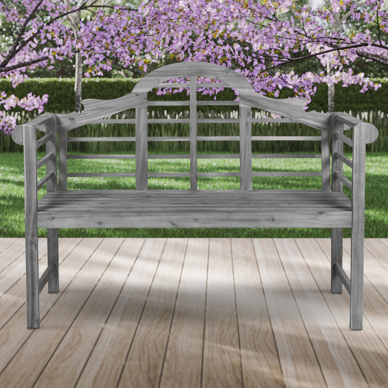 Banc d'extérieur en bois d'acacia de 51 po de style classique avec accoudoirs et dossier à lattes arqué pour 2 personnes pour patio, porche et jardin Lutyens