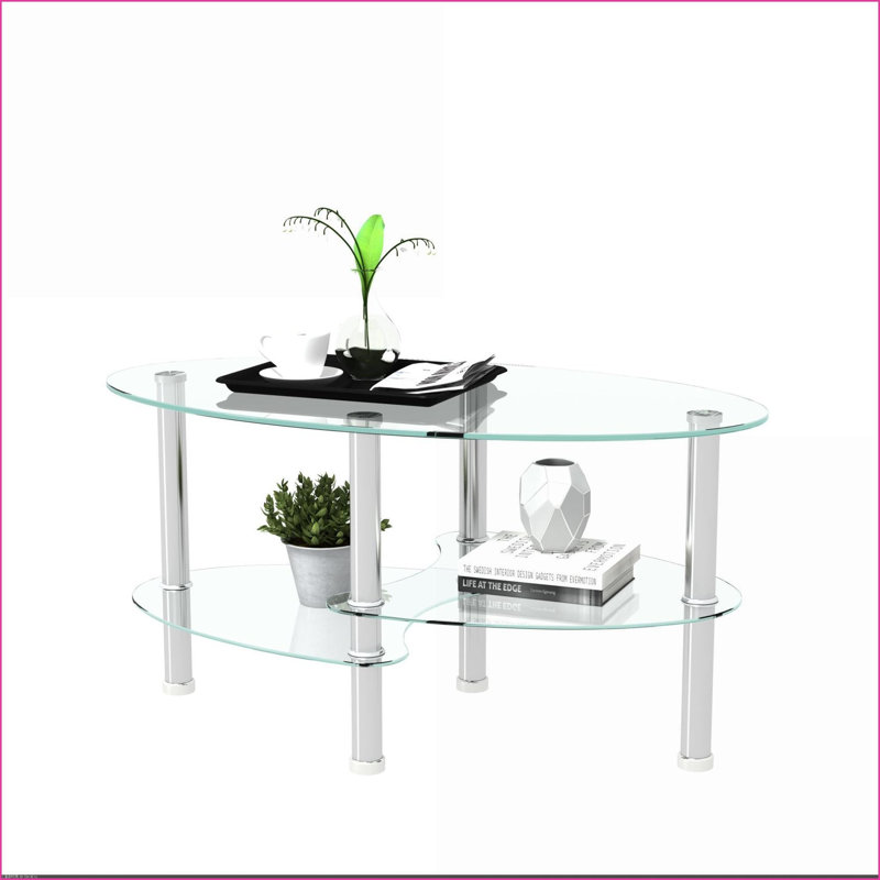 Table basse moderne brune avec 2 tablettes, peu encombrante pour le couloir et amp; Salon, conception polyvalente
