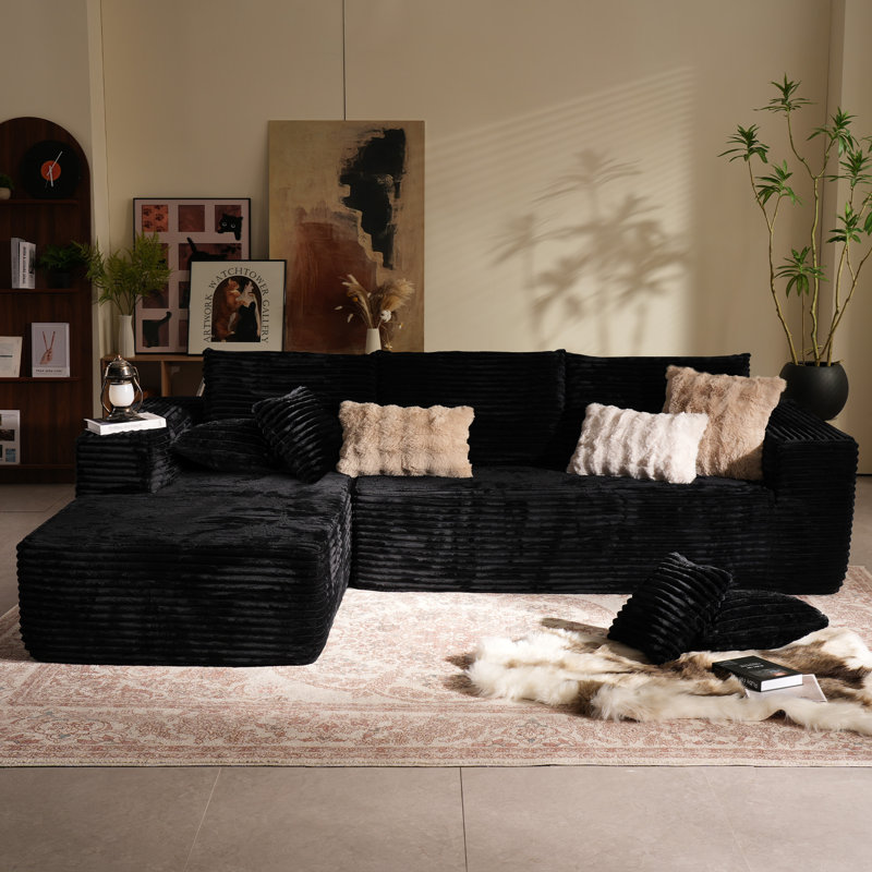 Fontanez Compression Packed 2 - Piece Corduroy Sectional - No Assembly Required, Left Hand Facing, Black