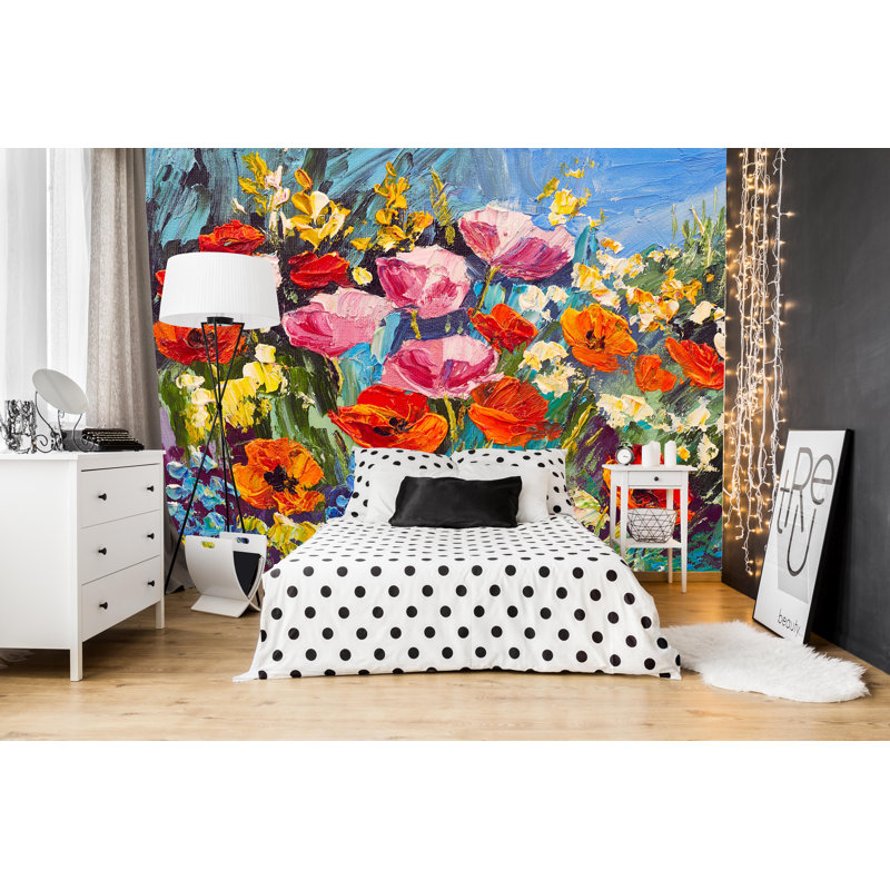 Murale de fleurs de coquelicots amovibles Blane, L 3,92 po x l 75 po