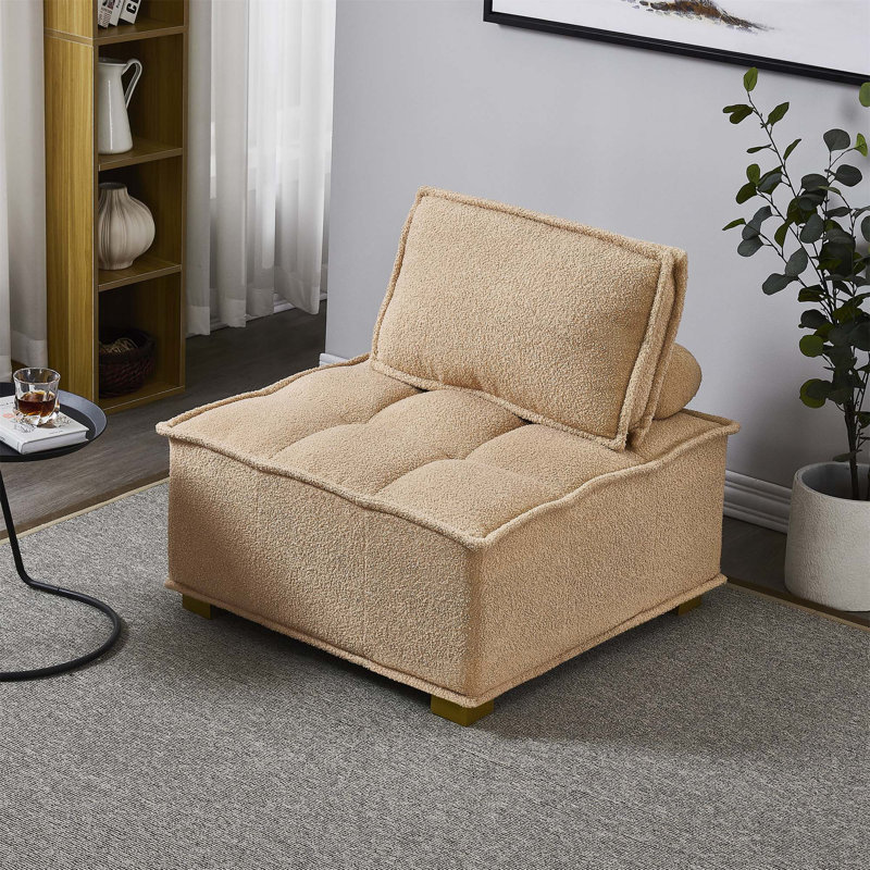 Canapé paresseux sans accoudoirs 31,4 po ParulParul, Tissu en peluche kaki