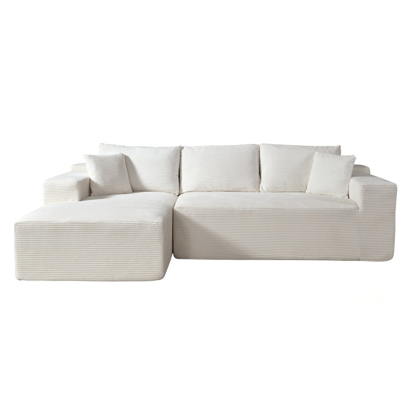Canapé convertible en L 2 pièces en velours côtelé dans une boîte avec coussins, canapé modulaire 3 places, meubles de salon compressés (faisant face à gauche)