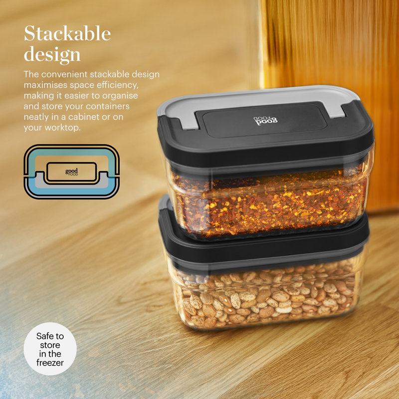 GF847080 Good Food in Partnership with TOWER 4 Piece Food Storage Set, Airtight Lids, Stackable Design, 1x Large, 1x Medium, 2 x Small, Transparent