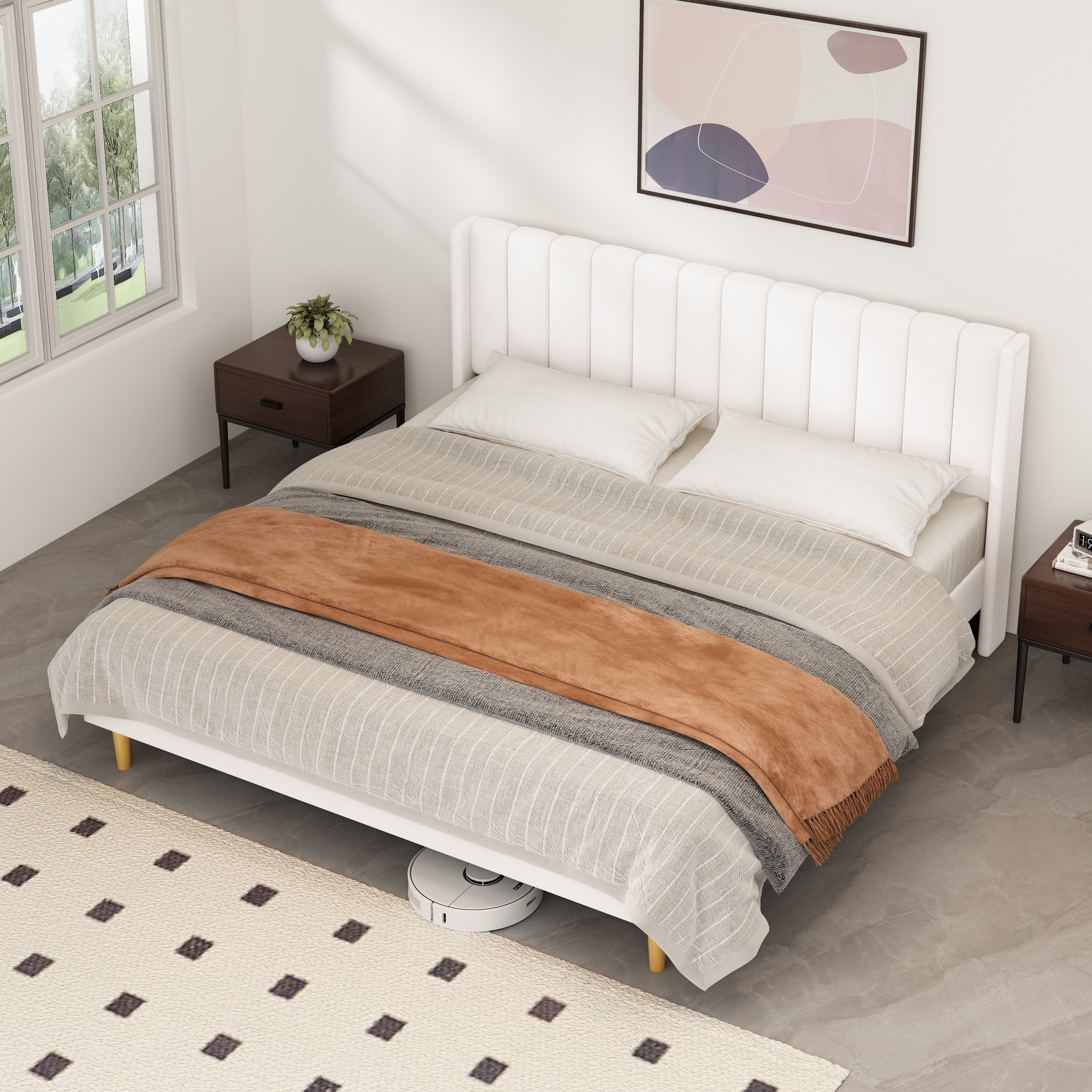 George Oliver Deeb Upholstered Platform Bed Frame with Wingback ...