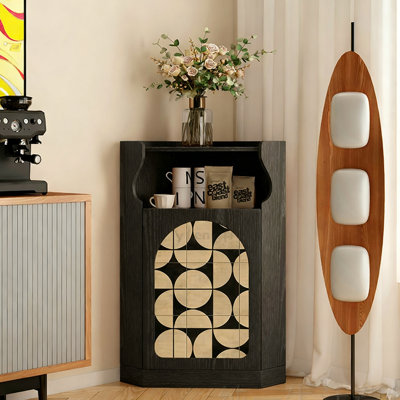 Armoire de coin noire en bois massif