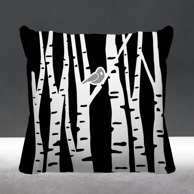 Coussin intérieur / extérieur Birch Tree Autumn / Fall, 15 po x 15 po, Noir, Carré