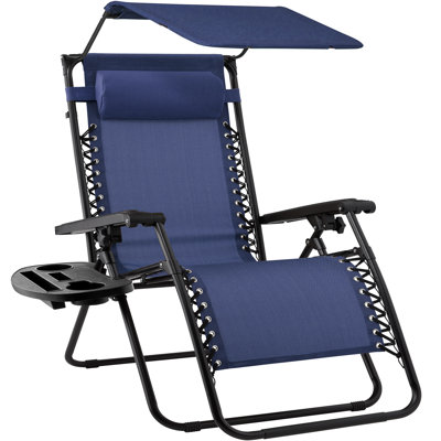 Fauteuil inclinable pliant avec auvent réglable, appui-tête et plateau à accessoires latéral