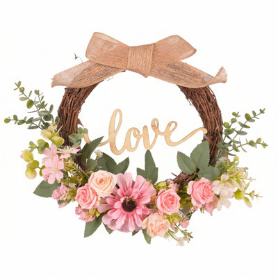 16 Inch Pink Rose Wreath For Front Door