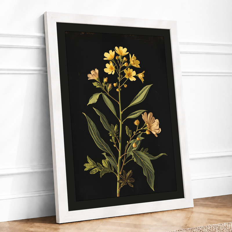 Golden Study Botanical - Framed Print, A2 - 59.4 x 42.0 cm, White