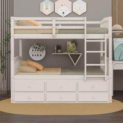 Jiwon Kids Twin Over Twin Bunk Bed with Trundle with Drawers -  Harriet Bee, EF15326402754B129CB2130CF9C7DE19