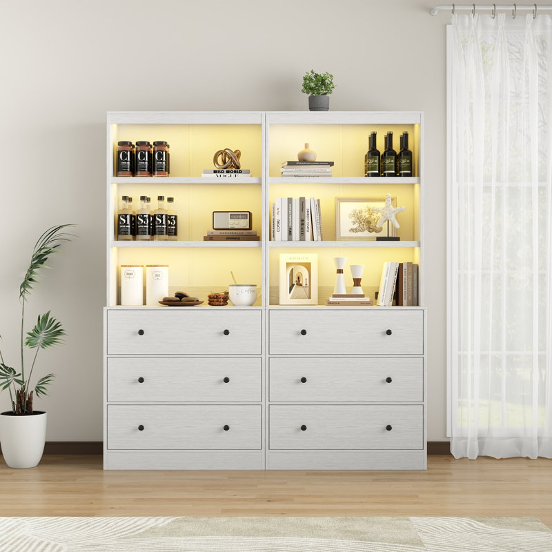 Bibliothèque 71 po H x 47,2 po avec bibliothèque USB et ports de charge Type-C et lumières DEL (2A), Blanc