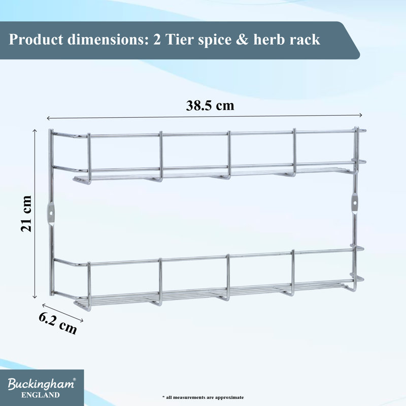 Buckingham Spice Rack Wall Mounted Kitchen Cupboard Storage Organiser , 21 cm, 2 Tier