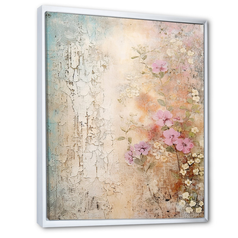 Bouquet rustique fleurs sauvages florales I, H 32 po x l 16 po x P 1 po, Cadre flottant blanc