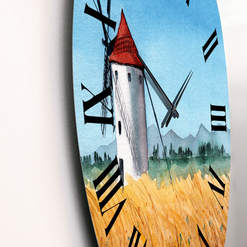Landscape with a Windmill Standing in Wheat Field - Country Wall Clock, Medium