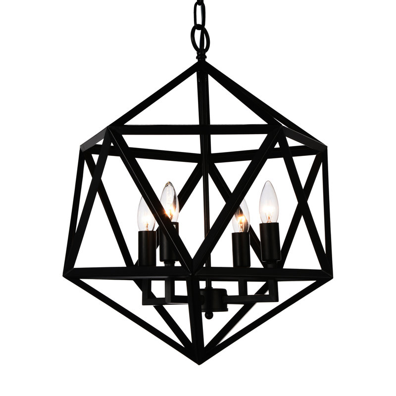 20" Black Pendant Light for Entryway, Farmhouse – 4-Light Rustic Geometric Chandelier with E12 Bulb Base – LED Compatible, Open Silhouette – BACL Certified