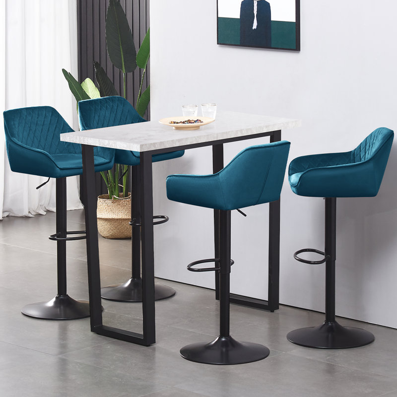 Velvet Height Adjustable Swivel Upholstered Bar Stools, Teal
