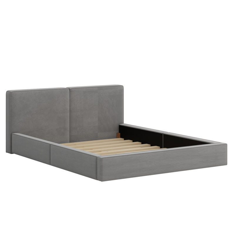 Lit plateforme tapissier, lit avec base solide, gris