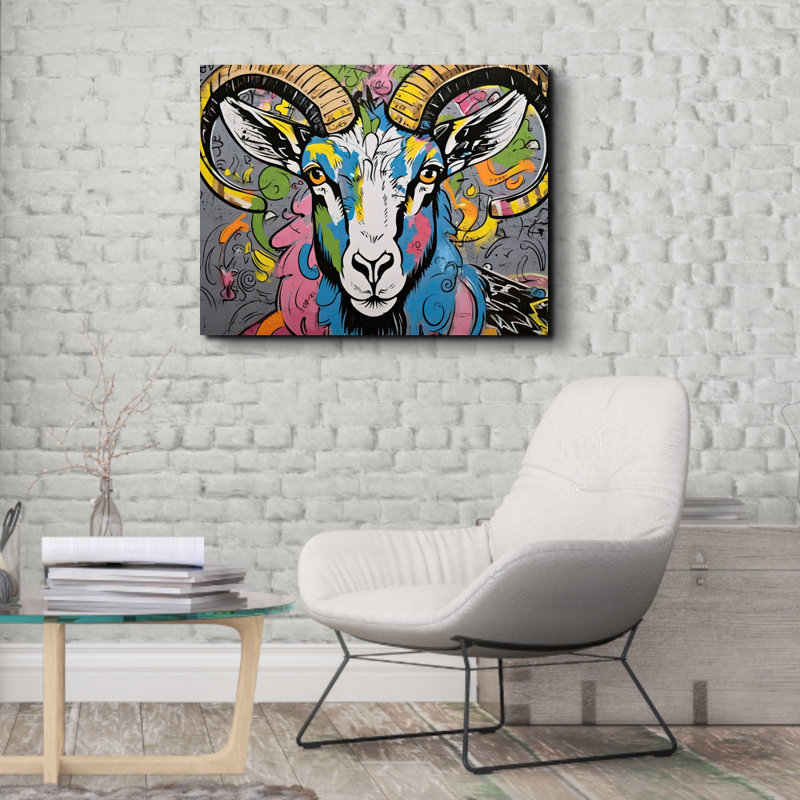 «Mountain Goat Graffitianimals» sur toile, H 15 po x l 18 po