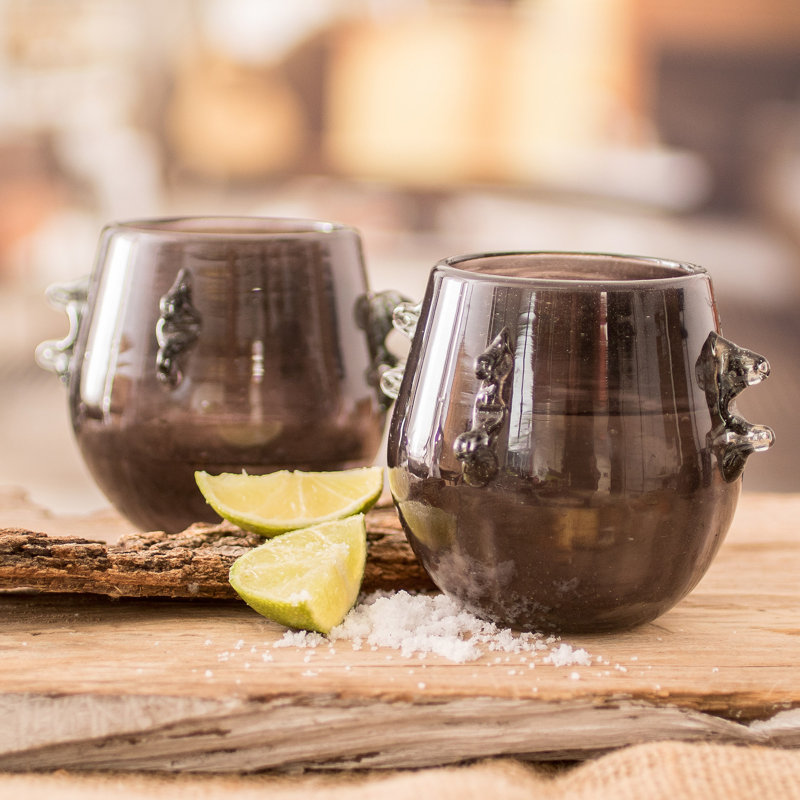 Novica Handmade Shadow Shot Handblown Rocks Glasses (Pair)