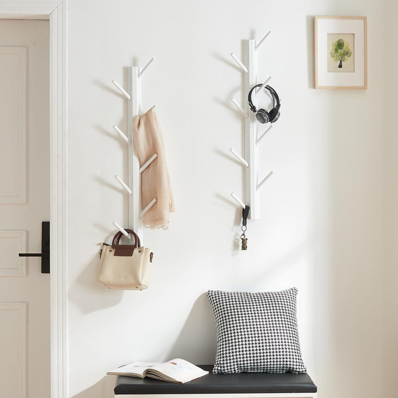 Support mural vertical pour portemanteaux en bambou, Blanc