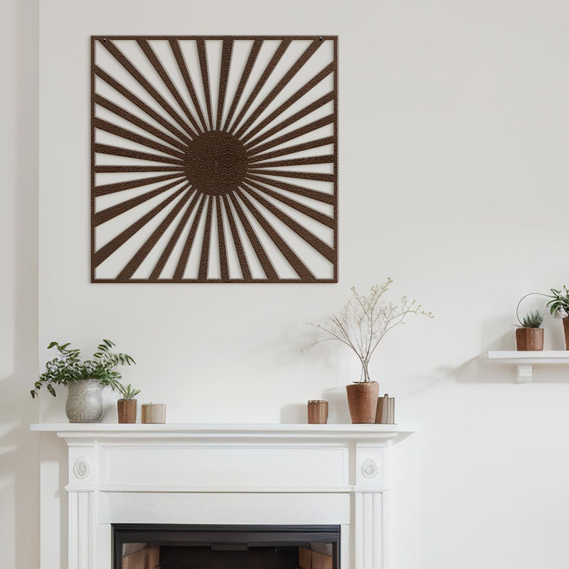 Sun Rays Burst, Black Gold Metal Wall Accent, Minimalist Modern Contemporary Home Decor, 30" H x 30" W x 0.05" D, Bronze