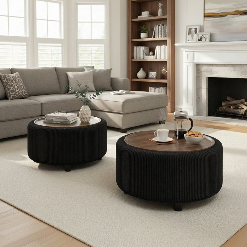 Table basse ronde avec rangement Pietsch, Noir