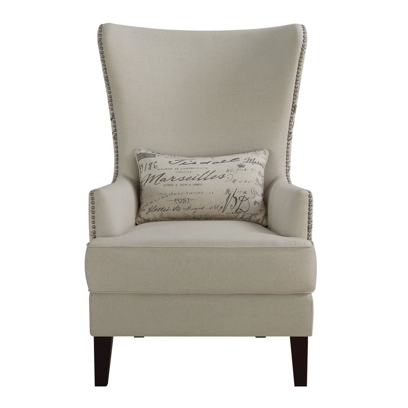 Sonali Upholstered High Wingback Accent Chair Latte, Cream Polyester