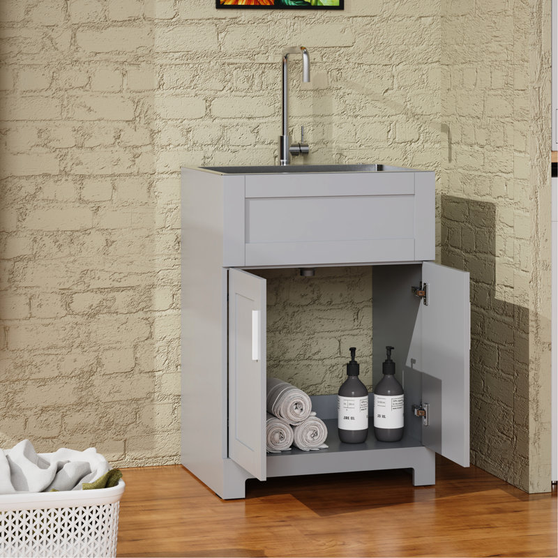 Meuble-lavabo polyvalent avec lavabo en acier inoxydable, qualité supérieure et design fonctionnel.