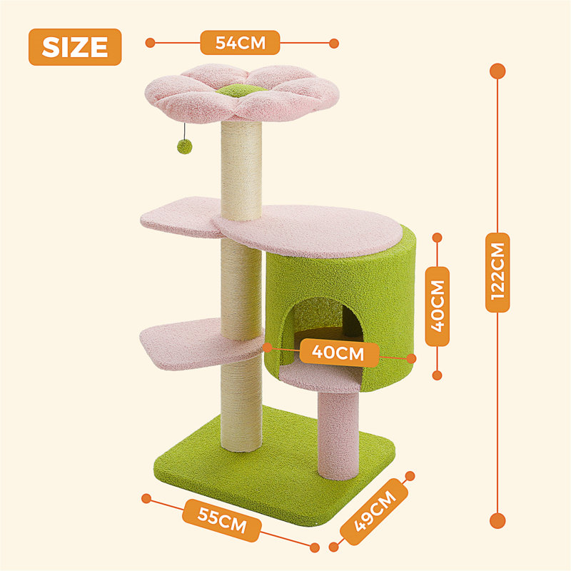 Arbre à chat de 50 po pour chats d'intérieur, poteau à griffes de 4,1 po d'épaisseur avec condo spacieux, tour de chat stable avec plinthe à 2 couches
