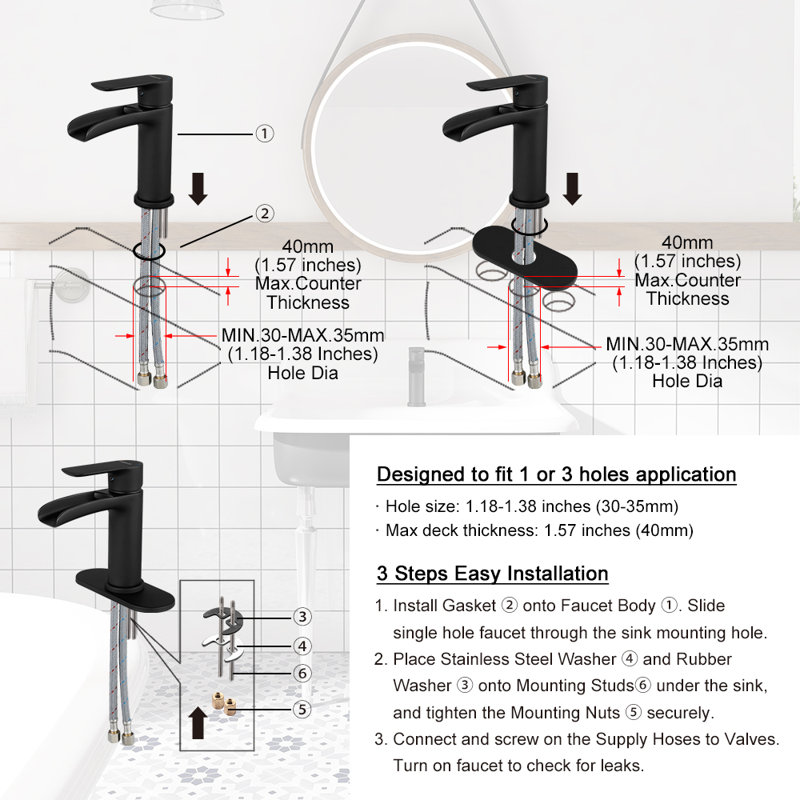 Single-Hole Single-handle Bathroom Faucet with Drain Assembly, Matte Black