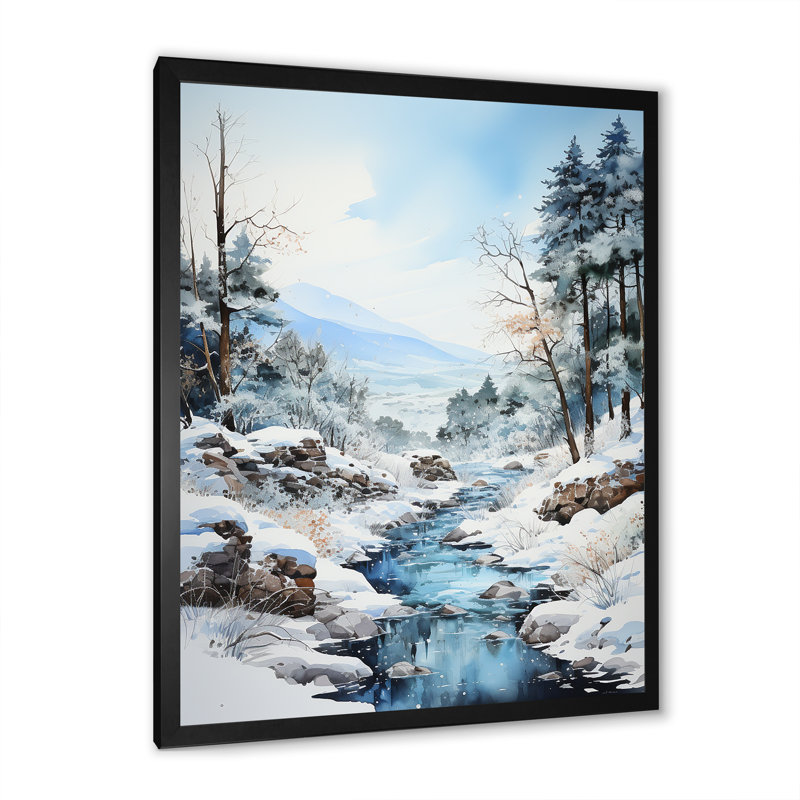 " Minimalism Winter Landscape By The Lake III ", Black Single Picture Framed, 44" H x 34" W x 1.5" D