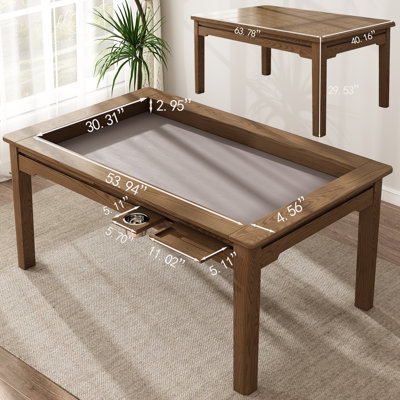 Board Game Table for 6 Players, 53in x 30in Gaming Area, Removable Top, Includes Tablecloth, Detachable Cup Holders & Trays, Convertible Game/Dining Puzzle Table