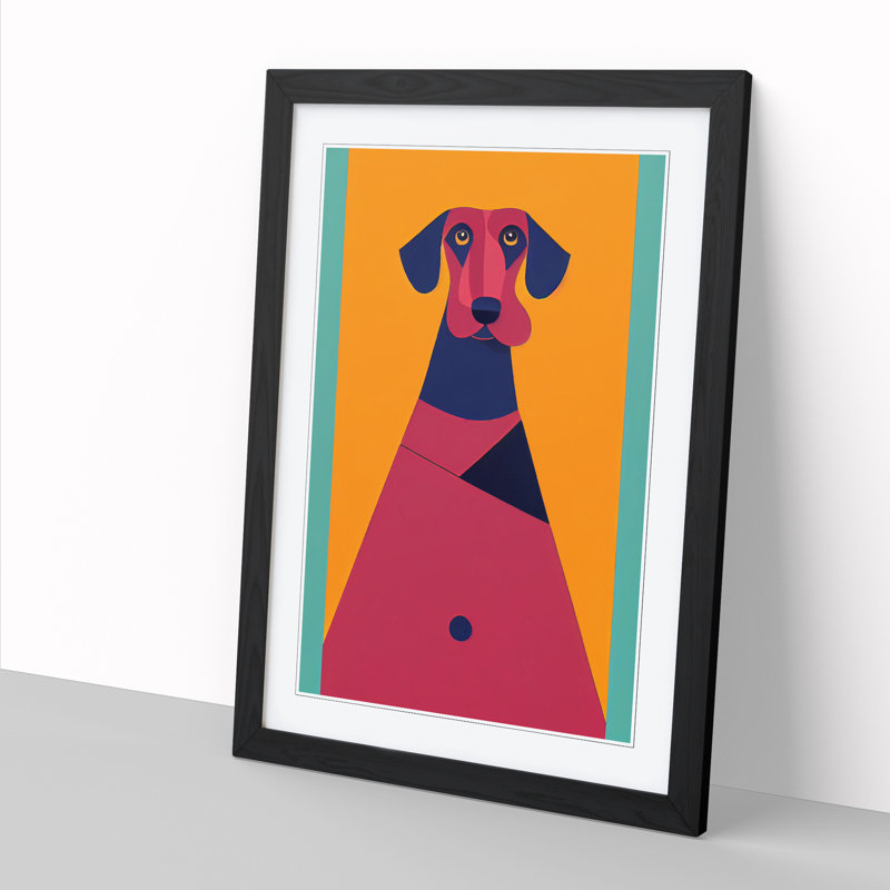 Ardus Dachshund Mid Century - Picture Frame Print, Black, 64cm H x 46cm W x 2cm D