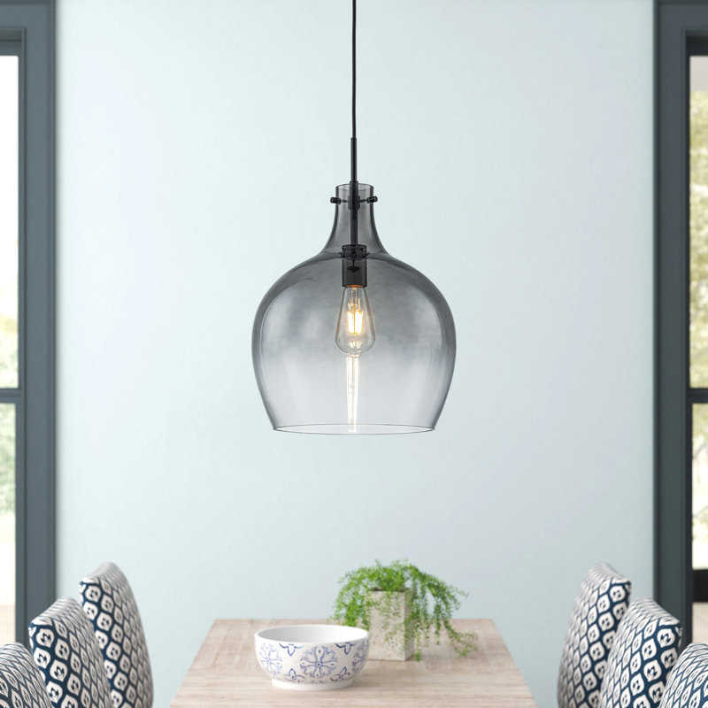 1 - Light Modern Smoked Single Glass Bell Pendant Light