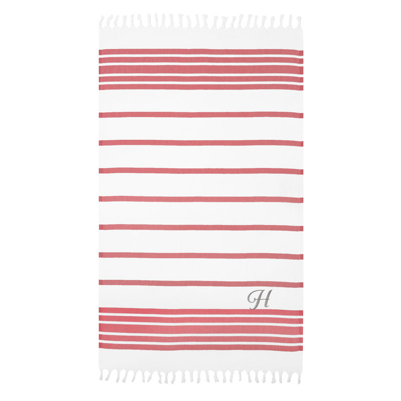 Serviette de plage 100% coton à chevrons, Orange et bleu marine, H