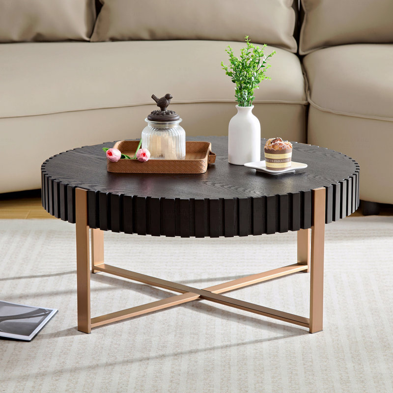 Table basse ronde moderne de 31,5 pouces pour salon, petite table basse avec piédestal robuste, noir Modern Handcraft