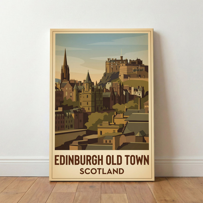 Edinburgh Old Town, Scotland - Castle Skyline And Cobblestone Romance Travel Poster. Giclee Print On Wrapped Canvas. Wall Art, Home Decor - Cities & Towns, Scotland - Wrapped Canvas Print