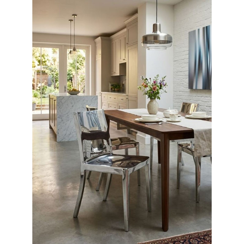 17.5" Chrome Stainless Steel Stacking Side Chair with Square Back – Set of 2, Modern Dining or Event Seating