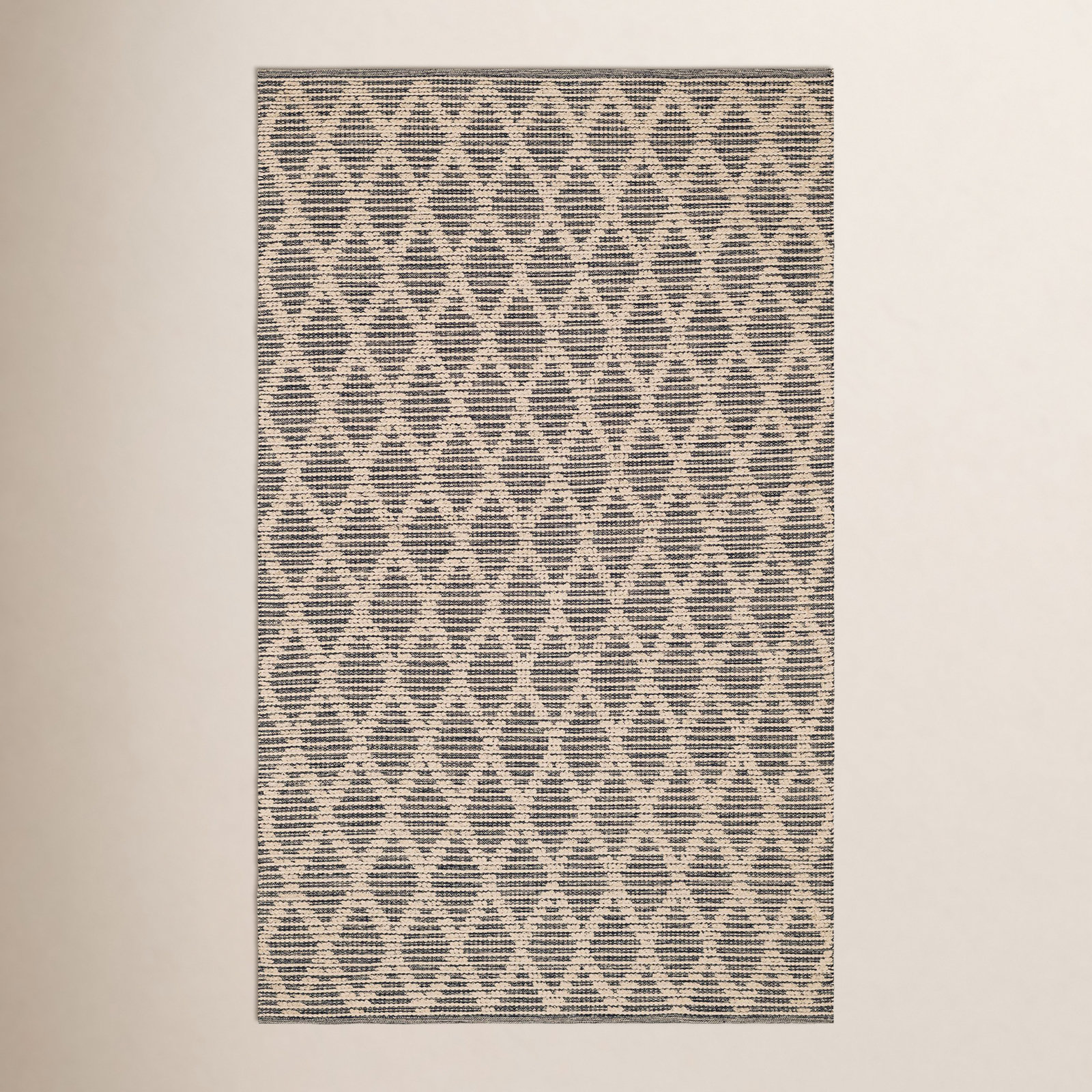 Textured Diamond Black/Ivory Handwoven Cotton Rug, Runner 2'6" x 8'