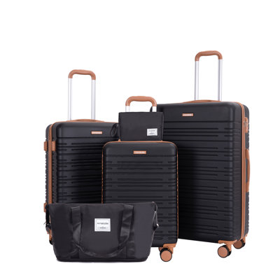 Ensemble de 5 pièces (20 "24" 28 + un sac de voyage et une trousse de toilette), ensemble de valise rigide à roulettes en ABS avec verrou TSA Valise de bagage à main de couleur assortie durable