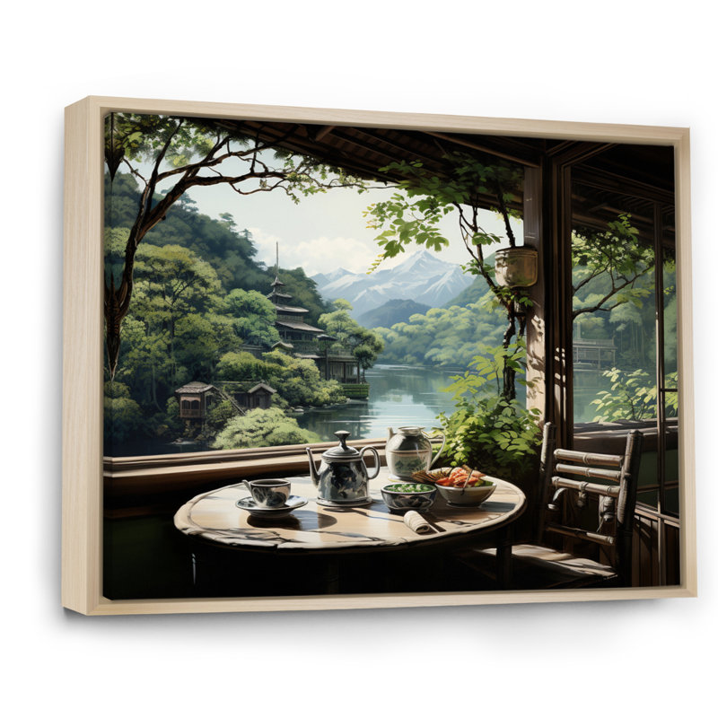 Art japonais, maison de thé Serenity - Art mural japonais, H 24 po x l 32 po x P 1 po, Cadre flottant érable