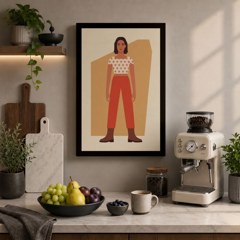 Figure in Red Modern - Wrapped Canvas, 36x24 - 91.4 x 61.0 cm, Ochre Border