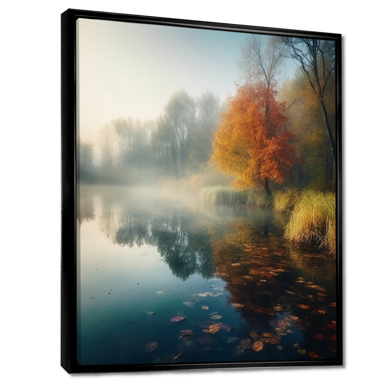 Brume matinale sur le lac Forest, H 20 po x l 12 po, Cadre flottant noir, bois massif