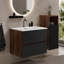 Meuble-lavabo suspendu Gloria 24 po, fini noir doux et noyer, avec lavabo en céramique intégré et trop-plein, grand meuble-lavabo suspendu pour salle de bain moderne, à assembler soi-même